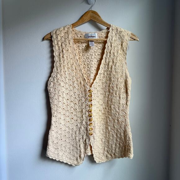 Worthington Vintage Crochet Knit Button Cream Beige Vest Small - Picture 1 of 7